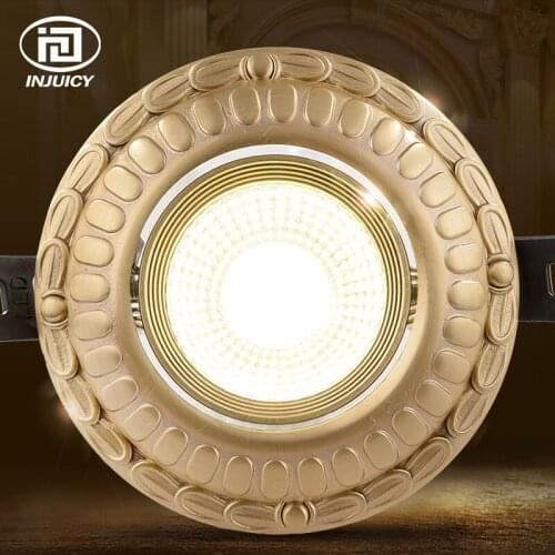 European Style Luxury Pure Copper 5W 7W 9W COB Downlight Smallpox Embedded Vintage Full Copper LED Spotlight Indoor Lighting