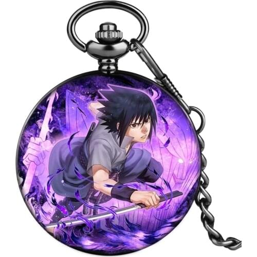 Purple Magic Role Japanese Cartoon Pocket Watch Pendant Necklace Chain Anime lover Quartz Watches Gift for Boyfriend Kid Relogio