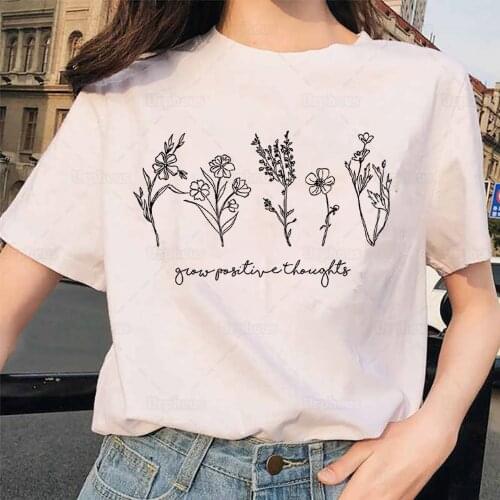 Grow Positive Thoughts T Shirt Funny Saying Plant Shirt Motivation Inspirational Positivity Graphic Top Tees 100% Cotton