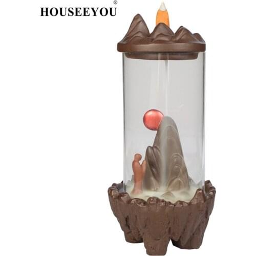 HOUSEEYOU Buddha Incense Burners Ceramic Acrylic Buddhist Censer Waterfall Backflow Incense Holder Stand Teahouse Home Decor