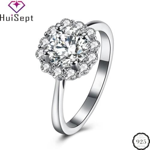 HuiSept Trendy Silver 925 Jewelry Rings Round Shape Emerald Amethyst Ruby Zircon Gemstone Ring for Women Wedding Party Wholesale
