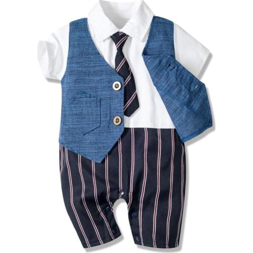 Newborn Baby Boy Romper One-piece Cotton Clothing 3-24 Months Boys Party Suit Gentleman Rompers Jumpsuits