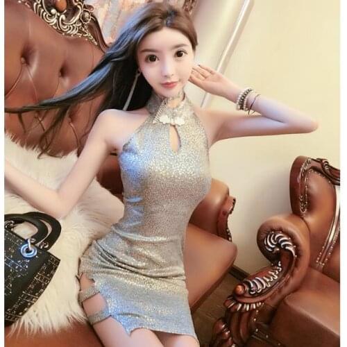 Summer sexy fashion improved cheongsam retro split dress Chinese short hip skirt