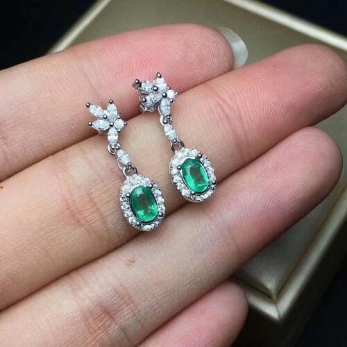 Fashion Flower round natural green emerald gem drop earrings Natural gemstone drop earrings S925 silver woman party gift jewelry