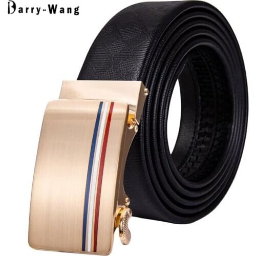 Rose Gold Buckle Belt for Men Black Leather Belt Stripe Square Buckle Automatic Slide Waist Strap for Gift Adjustable Barry.Wang