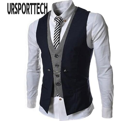 Fake Two-piece Blazer Vest Men Single-Breasted New Casual V-neck Vest Personality Slim Fit Jacket Vest Business Blazer Vest Coat