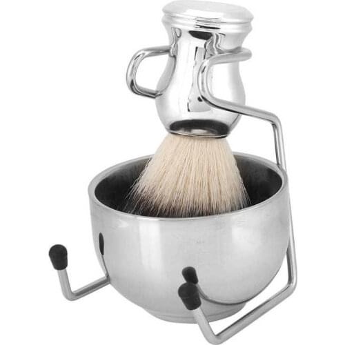 Men Beard Brush Set Stainless Steel Shaving Brush Beard Brush Holder Stand Soap Bowl Shaving Tool