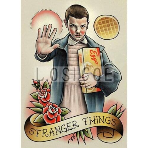 STRANGER THINGS 30X42 CM Tattoo Design Manuscript Painting Wall Art Retro Kraft Poster Wall Sticker Barber Shop Home Decor