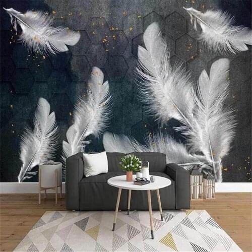 Milofi custom 3D printing wallpaper mural Nordic minimalist blue watercolor background wall white feather background wall