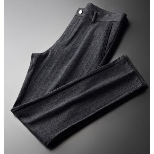 New Autumn Male Pants Luxury Sanding Solid Color Mens Pants High Quality Business And Casual Mens Trousers