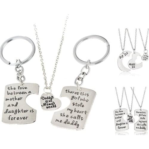 3pcs Mother Father Daughter Sister Pendant necklace Family Gifts Dad Mom Mothers Fathers Day Men Women Jewelry Charm