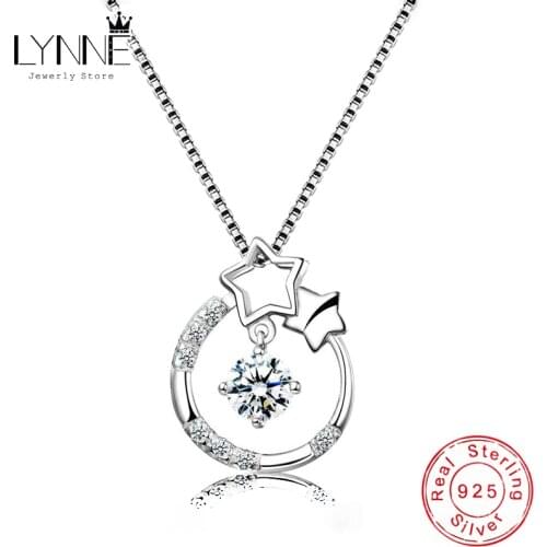 New Fashion Dance Rhinestone Pendant Necklaces 925 Sterling Silver Round Star Zircon Charm Necklace Choker Women Jewelry Gift