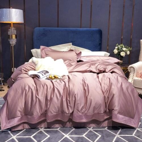 Pink Luxury Solid 100S Egyptian cotton Embroidery Bedding sets Queen King Royal Duvet cover Bed sheet set Pillowcases 4pc 4color