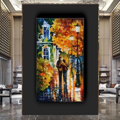 Hand-painted oil painting abstract knife painting villa couple love canvas painting modern home decoration painting living room