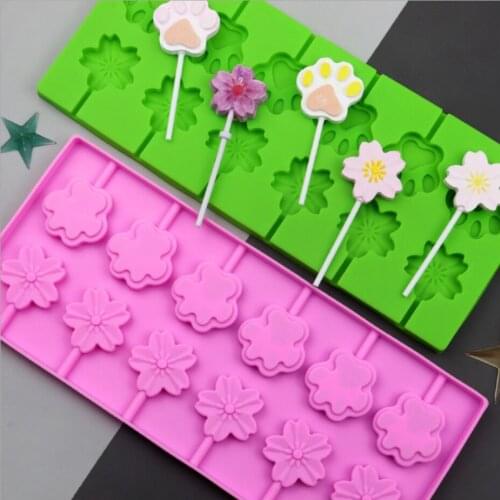 Lollipop silicone mold 12 cavity cherry cats claw cheese stick mold handmade chocolate with 20 sticks