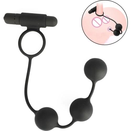 Silicone Anal Beads Plug Prostate Massager with Cock Ring Anal Vibrator Butt Plug for Men, Adult Erotic Anal Sex Toys Penis Ring