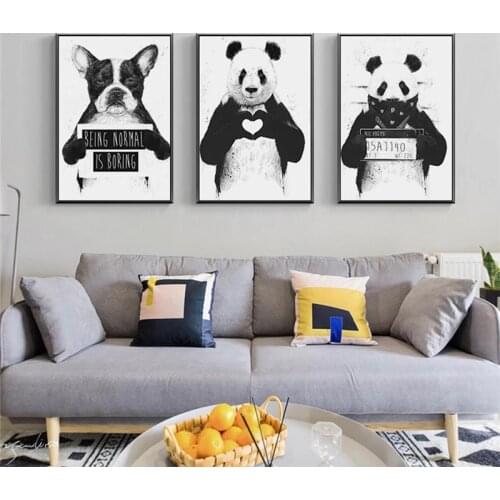 Modern Minimalistic Abstract Black White Cute Pet Animal Panda Dog Cute Decoration Canvas Painting Wall Art Poster Print Picture