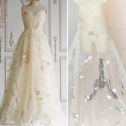 Love embroidery lace fabric Wedding Dress Tulle Skirt Material fabrics for patchwork kumas telas por metros