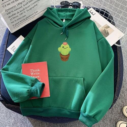 Kawaii Cactus Hoodie Cartoon Graphic Plus Size Womens Sweatshirts Pullover Casual Long Sleeve Hoody Soft Sweatshirts for Women