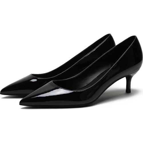 Woman Elegant Pumps Patent Leather Med Thin Heels Sexy Pointed Toe Pumps Basic Model Party Wedding Career Lady Shoes E0047