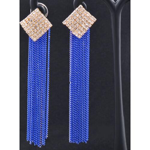 SINLEERY Rhombus Cubic Zirconia Earrings For Women Purple Pink Yellow Blue Colorful Tassel Boho wedding accessories ES104 SSP