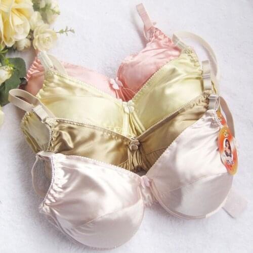 Womens Lightly Padded 100% Silk Bra Summer Smooth T-shirt Bra 34C 36C 38C 40C 42C Bras with Underwire Lingerie Bralette 34B 36B
