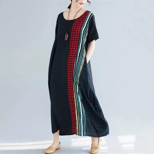 Plus Size Summer Dress Black Cotton Linen Vintage Stripe Women Casual Loose Long Elegant Clothes 2021 Ladies Dresses Sundress