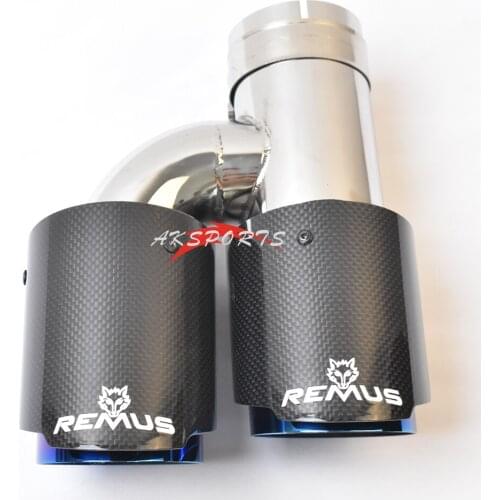 1PC Right Side Glossy Fiber Carbon Blue Stainless Steel Straight Muffler Pipe H Style End Tail Exhaust Tip With Remu Logo