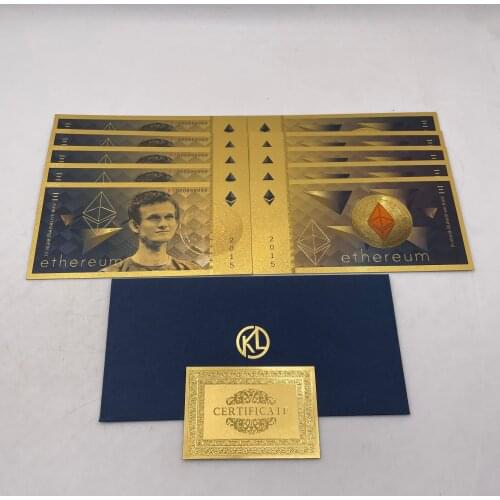 10pcs/lot Beautiful TH Ethereum Vitalik Buterin Gold Color Banknote Physical Commemorative BTC Crypto Coin Ticket for Great Gift