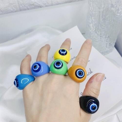 10 Pcs New Design Jewelry Rings Eyes Bang Rings Mix Color Resin Rings Eyes Blue Eyes Glittering Powder Resin Geometric Ring