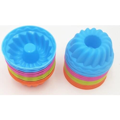 12Pcs Non-toxic Food Grade Cake Mould Threaded Shape Pudding Jelly Doughnut Mold Silicone Multifunction Baking Accessories