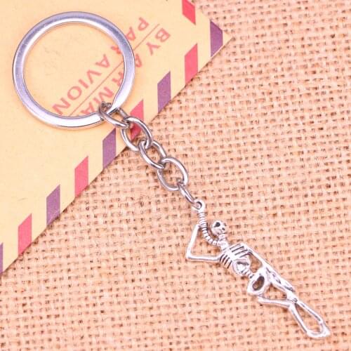 20pcs New Fashion Keychain 42*8 mm skeleton man halloween Pendants DIY Men Jewelry Car Key Chain Ring Holder Souvenir For Gift