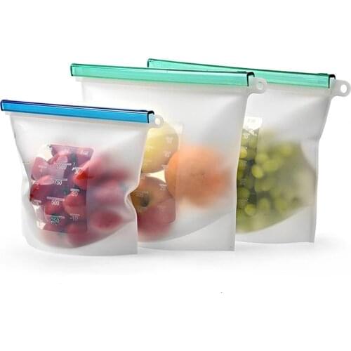 3PCS/Set 1500ml Silicone Food Bag Reusable Silicone Storage Box Ziplock Bag Leakproof for Freezer Kitchen Storage Organization