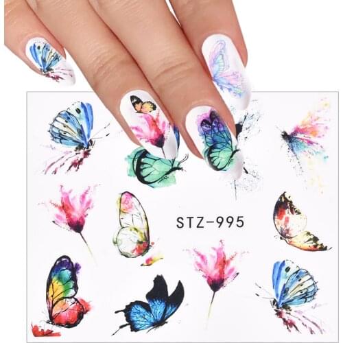 3D Watercolor Butterflies Sliders Nail Art Water Transfer Decal Sticker Blue Valentines Day Nail Decoration Tattoo Manicure