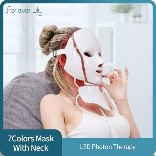 7 Colors Light LED Facial Mask With Neck Skin Rejuvenation Anti Acne Spot Freckle Removal LED Photon Therapy Skin Beauty Machine