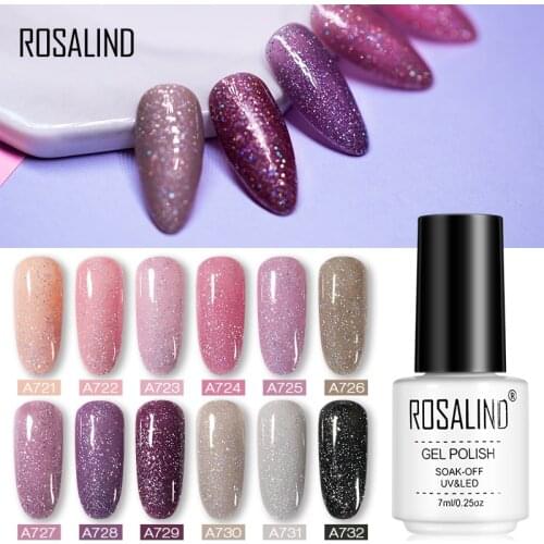ROSALIND 7ml Glitter Neon Sequins Gel Nail Polish Semi Permanant UV Lamp Varnish All For Manicure Nail Art Design Top And Base