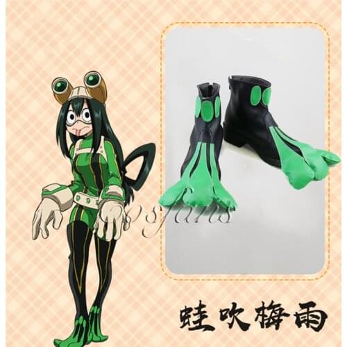 Boku no Hero Academia Tsuyu Asui Cosplay Wig Boots My Hero Academia Women Long Green Synthetic Hair Halloween Party Wig+wig cap