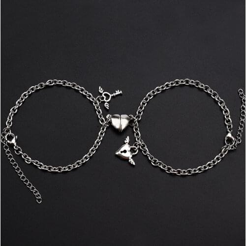 2Pcs/pair Heart shaped Magnet attraction Bracelet for couples Stainless steel Angel wing lock mens womens charm Jewelry gifts