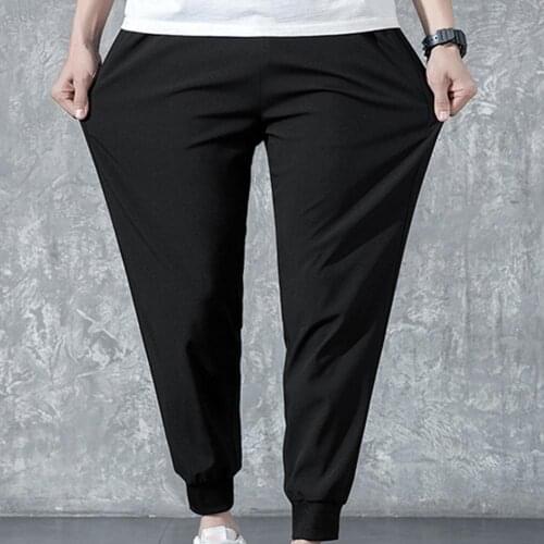Men Casual Solid Color Pants Straight All Match Elastic Waist Ankle Banded Oversize Sport Pants Sweatpants Loose Streetwear