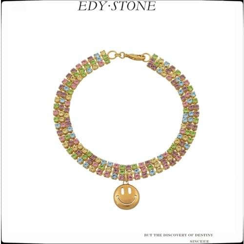 EDY 2021 New Punk Fashion Colorful Crystal Smiley Clavicle Chain Necklace For Women Couples Girls Party Wedding Jewelry Gift