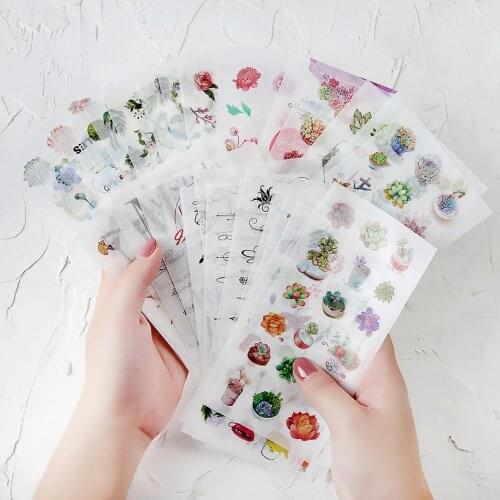 8 Styles Creative Beautiful Plants Dessert Splitting Line and Paper Sticker DIY Handbook Notebook Decorative Stationery Sticker