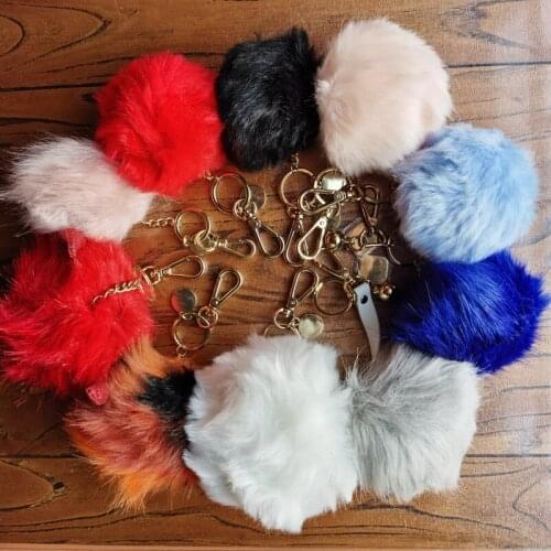 Designer brand plush balls with golden keychain 11 colors fluffy soft plush ball with key Ring bag pendant decoration poms pom