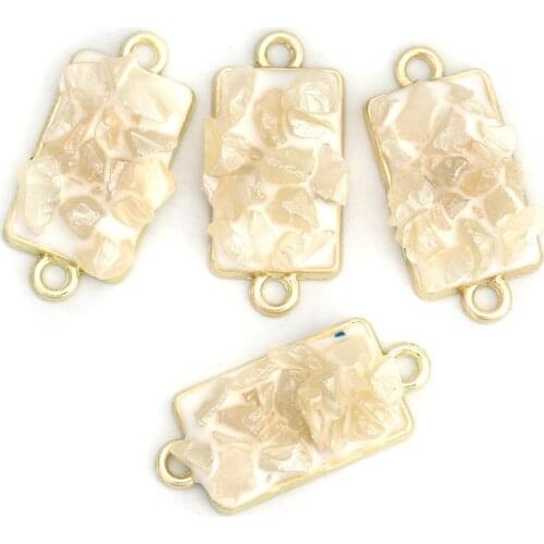 DoreenBeads Fashion Zinc Based Alloy & Stone Connectors Rectangle Gold Colorful Enamel Jewelry DIY Charms 24mm x 11mm, 10 PCs