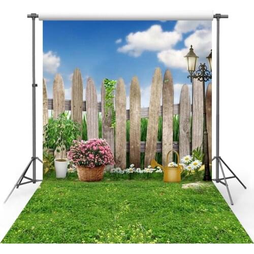 Photography Backdrop blue sky white clouds Wooden fence Newborn Baby Shower Photo Backgrounds for Photo Studio