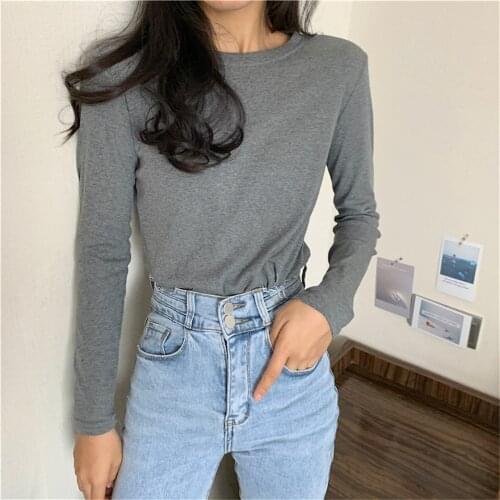 Alien Kitty 4 Colors Cotton Slim Tee Bottoming Loose-fitting Autumn 2021 Solid Women Tops Minimalist All Match Stylish Hot Femme