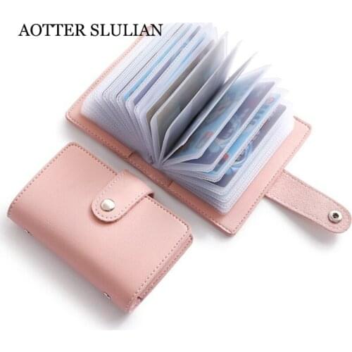 Solid Color Fashion Unisex Business Card Bags ID Credit Card Case Mini PU Leather Purses Organizer Wallet Drivers License Slots