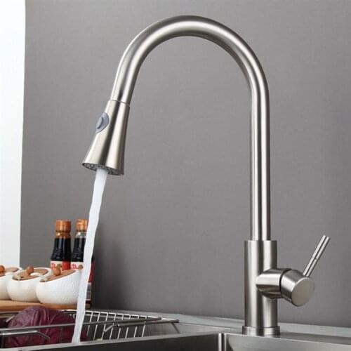 Stainless Steel Hot and Cold Tap Pulling Type Faucet Adjustable Pull-Down Faucet Without Soft Tube for Home Kitchen Bathroom