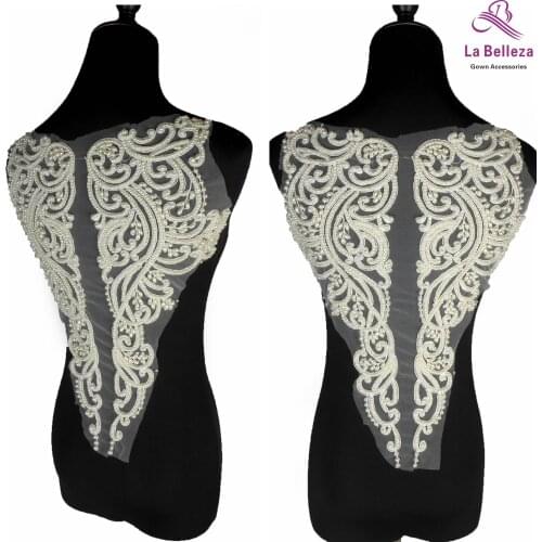 La Belleza beautiful piece, handmade pearls crystal Rhinestone patch ,wedding dress applique accessories or without beaded