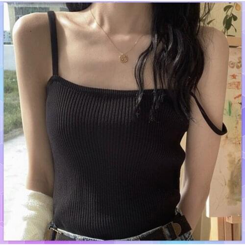 French Backless knitted Tank Top Womens Solid Sexy Cross Camis Female Summer Sleeveless Strap T-shirt Back White Thin Camisole