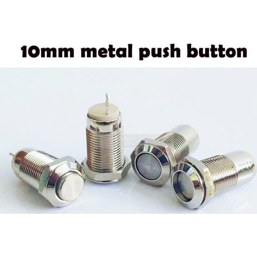 10MM 2pin Panel Hole Metal Button Switch Latching Power Push Button Flat High Head Self Locking/ Reset soldering IP67 1NO